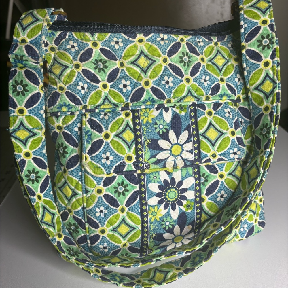 Vera Bradley Medium Quilted Green and Blue Geometric Floral Shoulder Bag